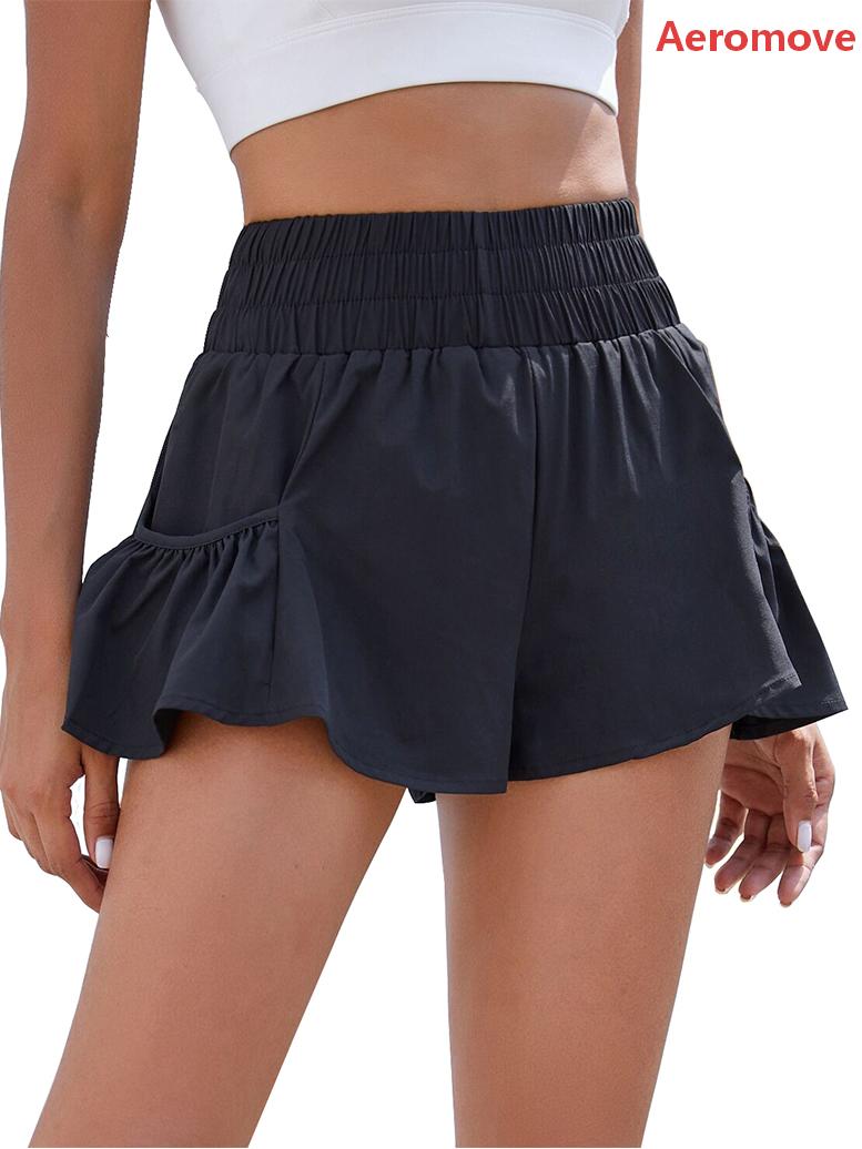 Aeromove Womens High Waisted Shorts Athletic Running Shorts Workout Gym Quick Dry Flowy Shorts with Pockets