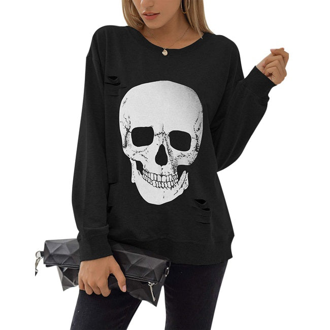 Halloween Sweatshirts Skull Graphic Long Sleeve Pullover Tops