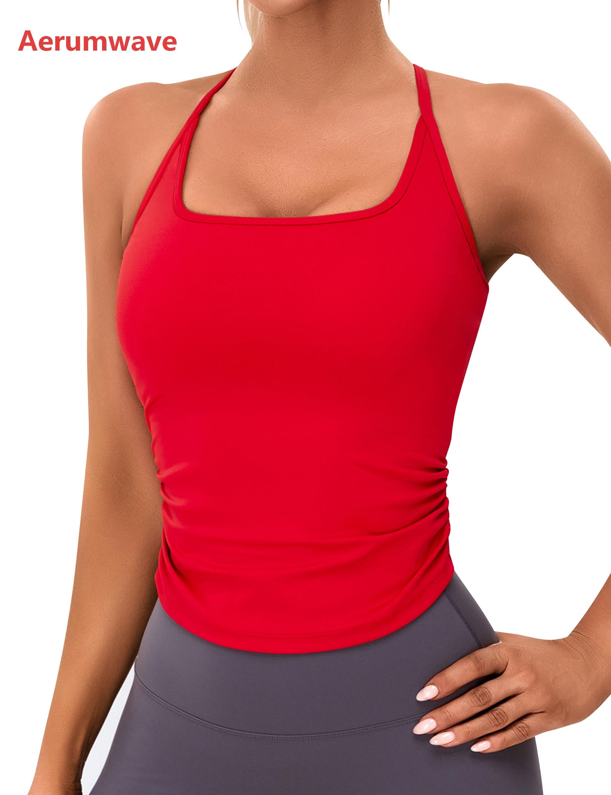 Aerumwave BMJL Womens Workout Tank Tops Built in Bra Ruched Shirts