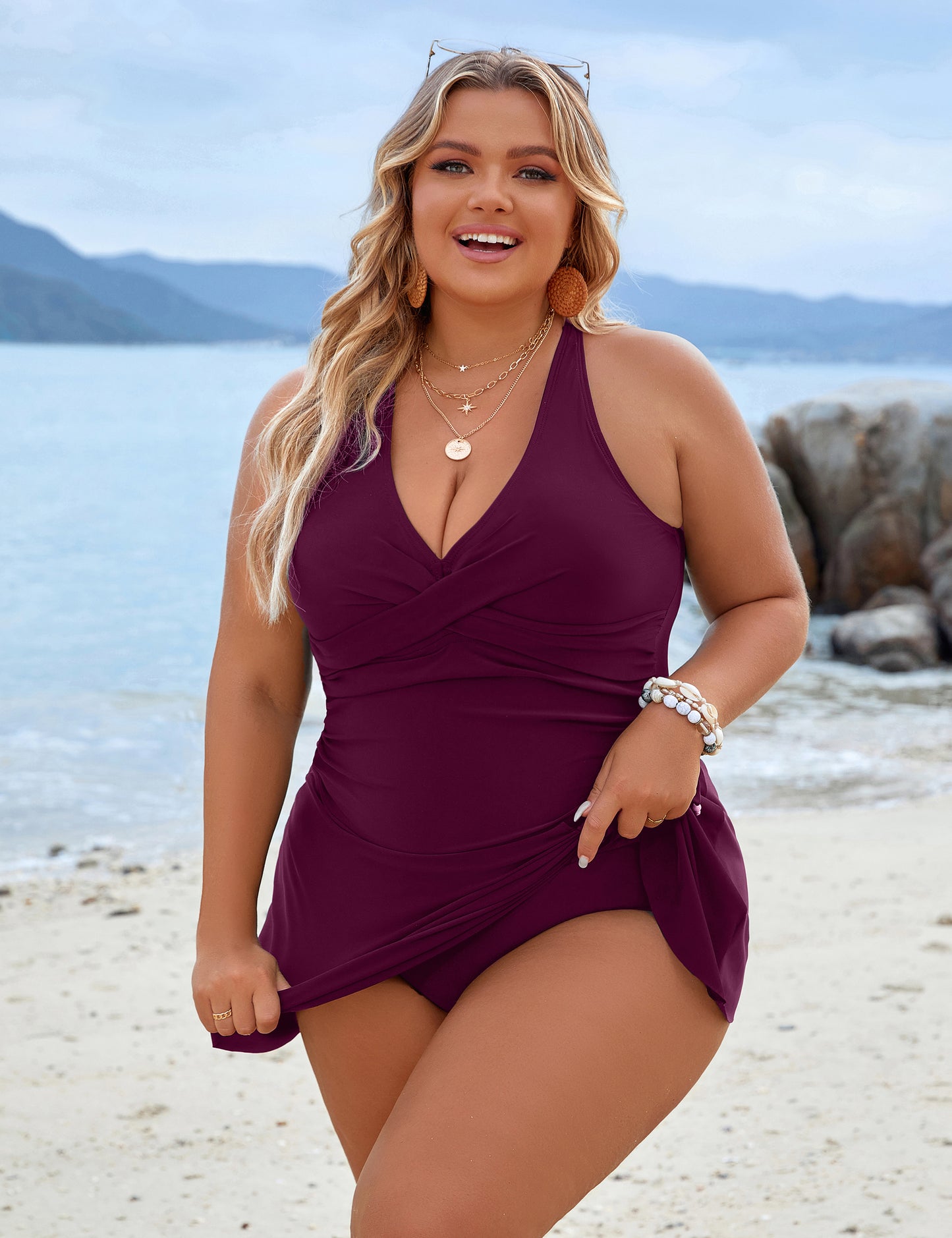 Blooming Jelly Womens Plus Size Swim Dress Swimsuit One Piece Tummy Control Bathing Suits Modest Criss Cross Swim Suits