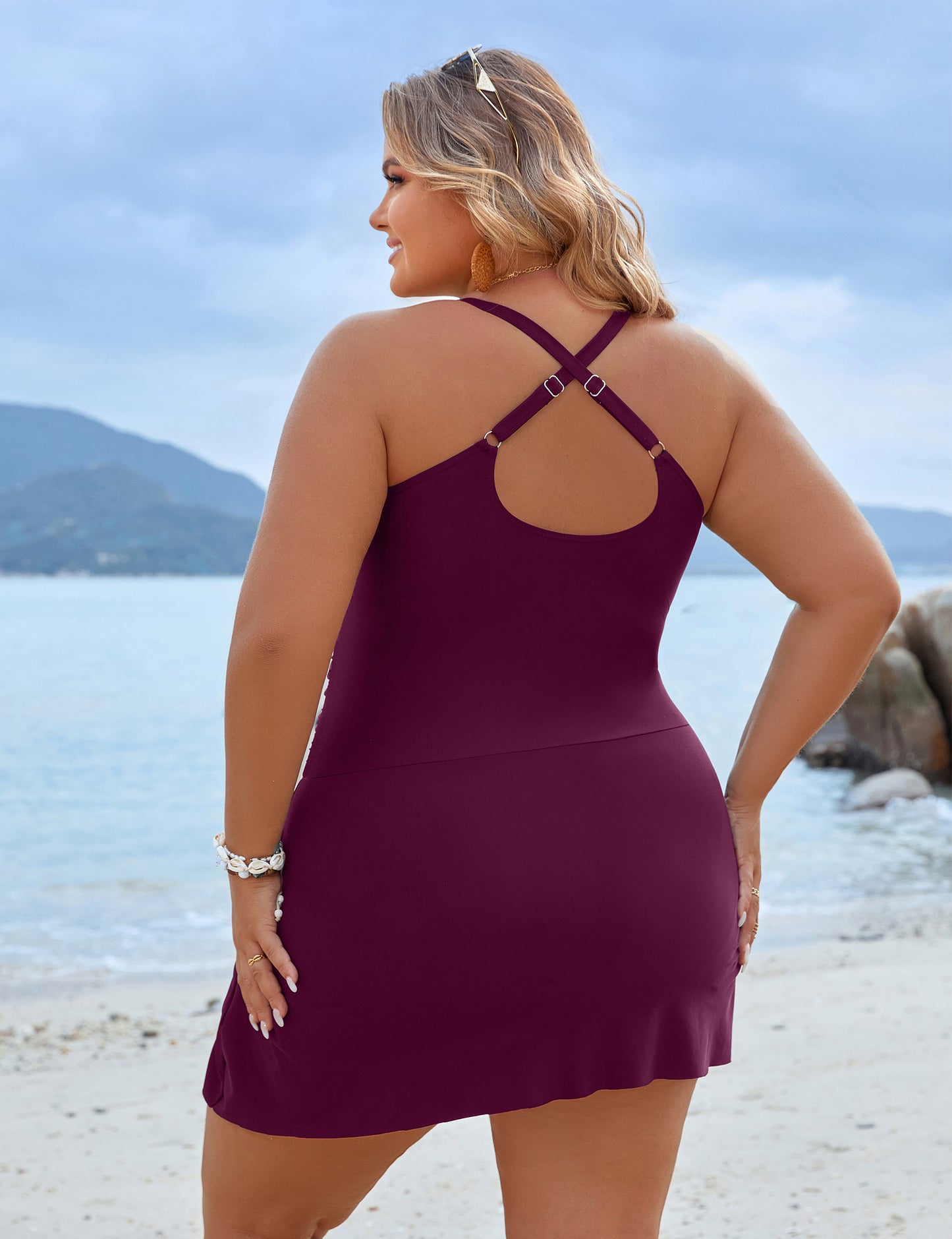 Blooming Jelly Womens Plus Size Swim Dress Swimsuit One Piece Tummy Control Bathing Suits Modest Criss Cross Swim Suits