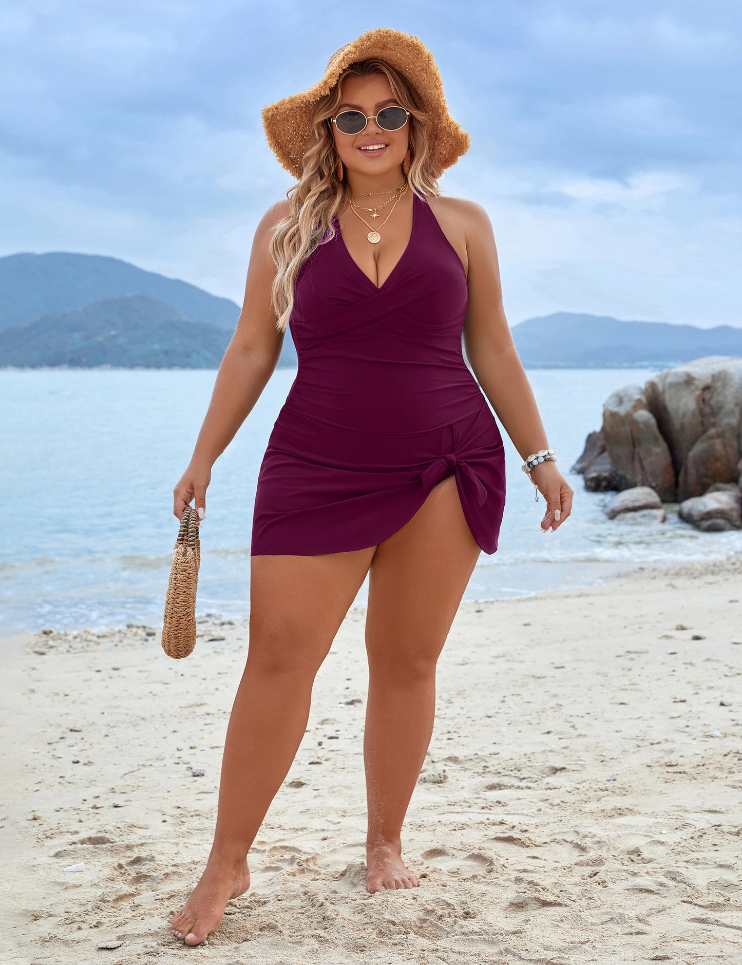 Blooming Jelly Womens Plus Size Swim Dress Swimsuit One Piece Tummy Control Bathing Suits Modest Criss Cross Swim Suits