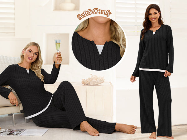 Pajamas Sets Color Block Matching Set Fall Pjs
