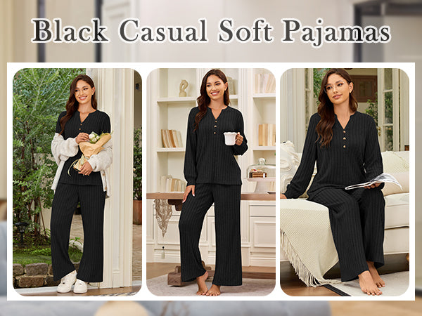 Pajama Sets Ribbed Lounge Set Fall Loungewear Outfit