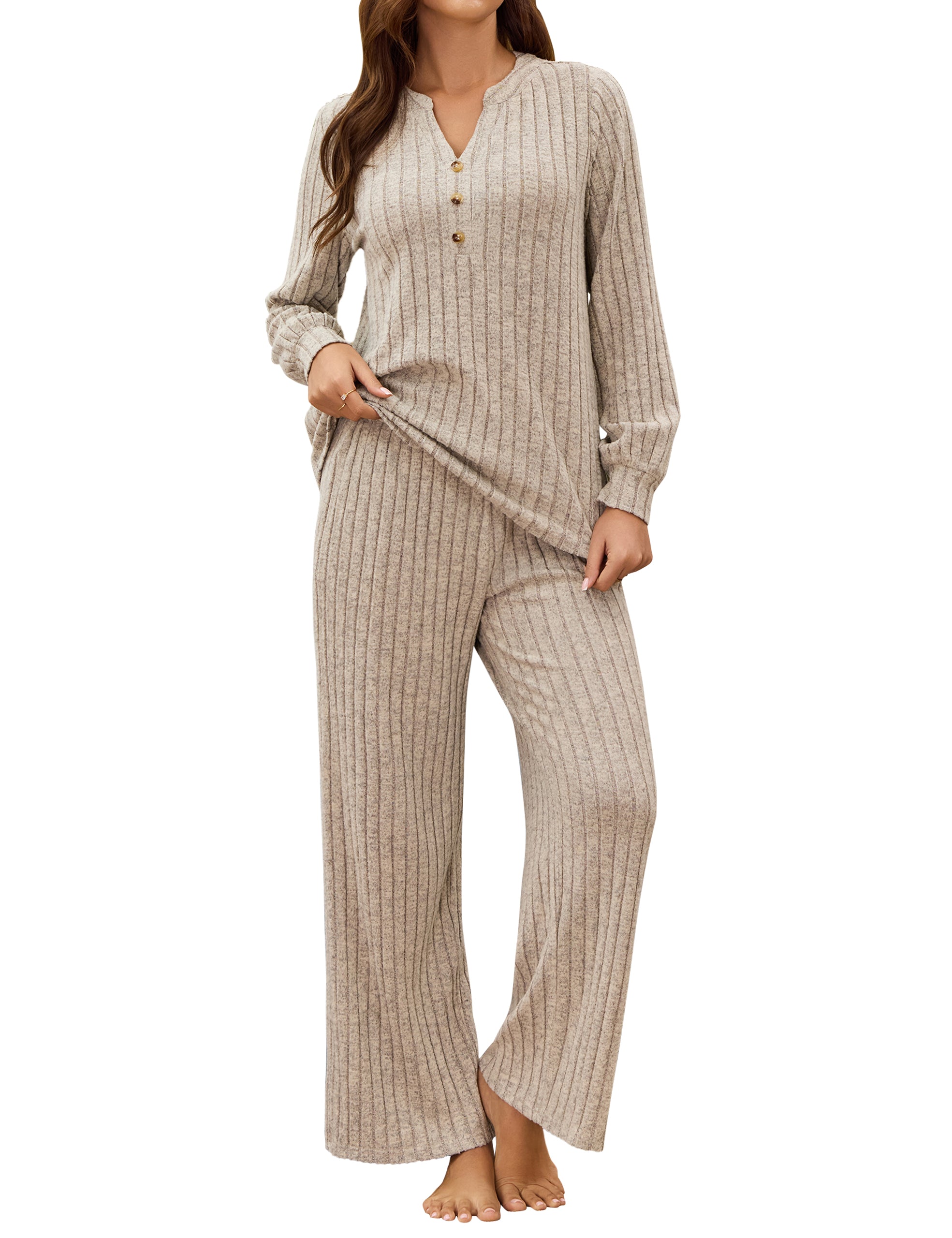 Pajama Sets Ribbed Lounge Set Fall Loungewear Outfit