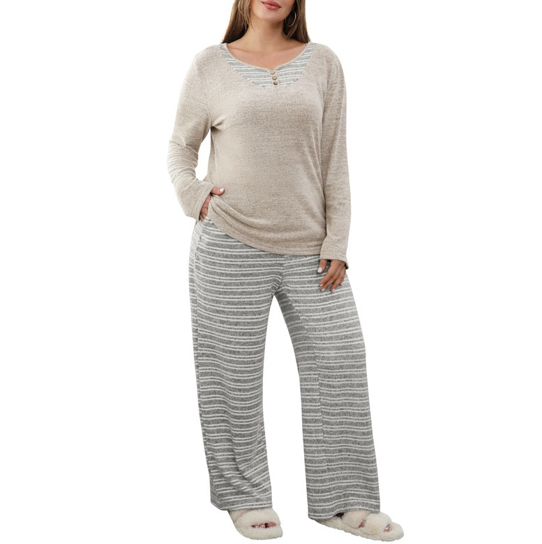 Plus Size Pajama Sets Button Down Lounge Sets V Neck