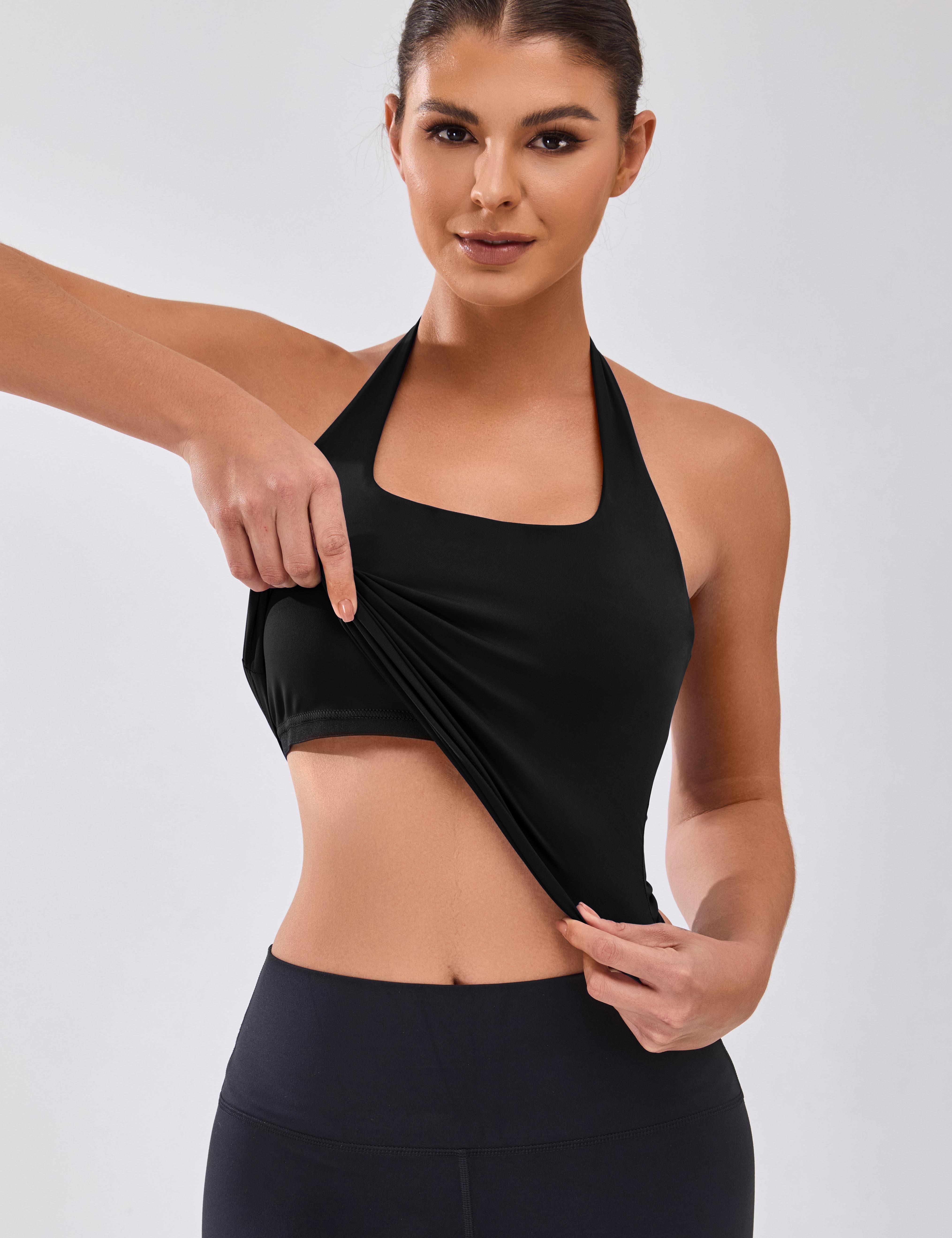 Womens Halter Top with Built in Bras Buttery Workout Athletic Tank Top