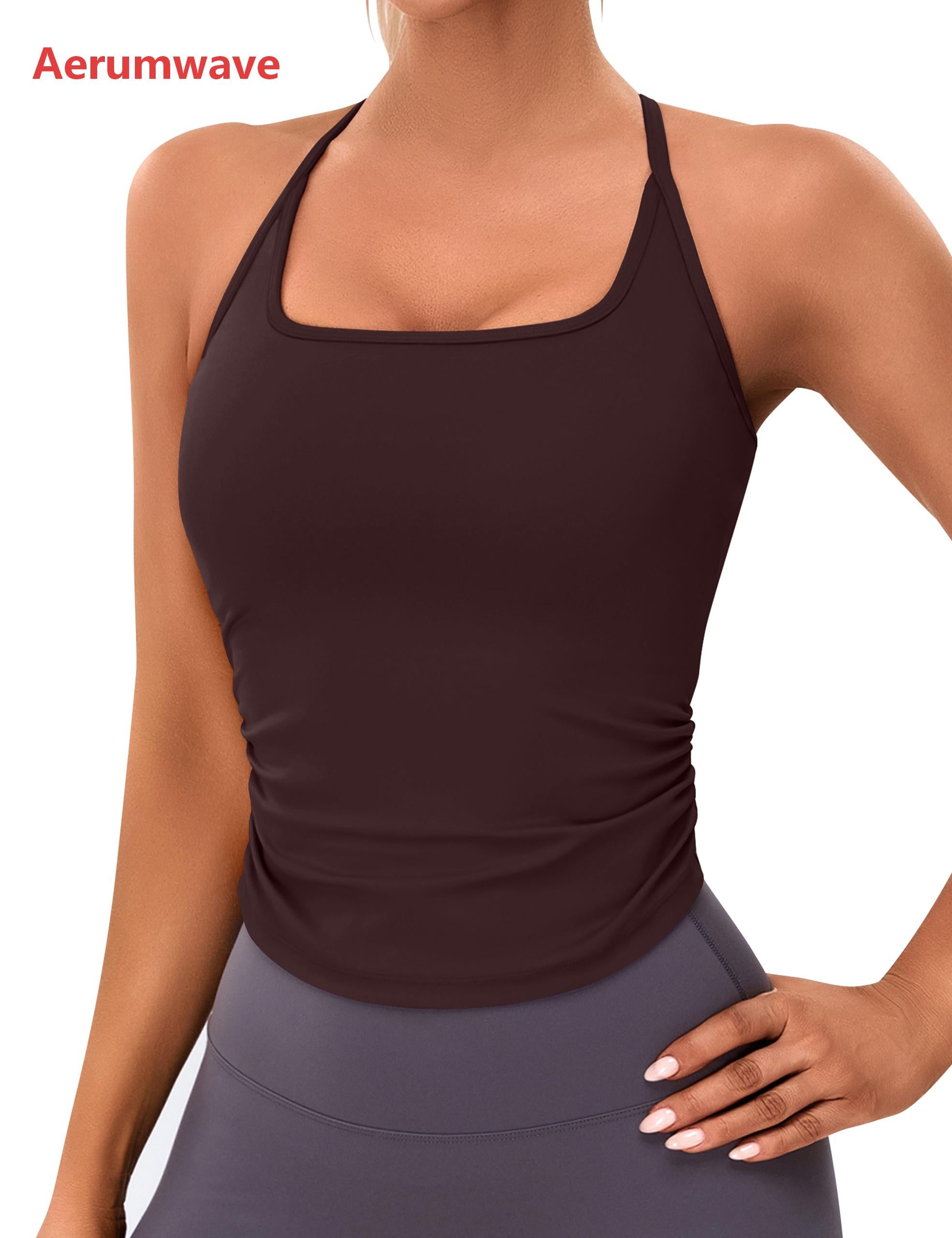 Aerumwave BMJL Womens Workout Tank Tops Built in Bra Ruched Shirts