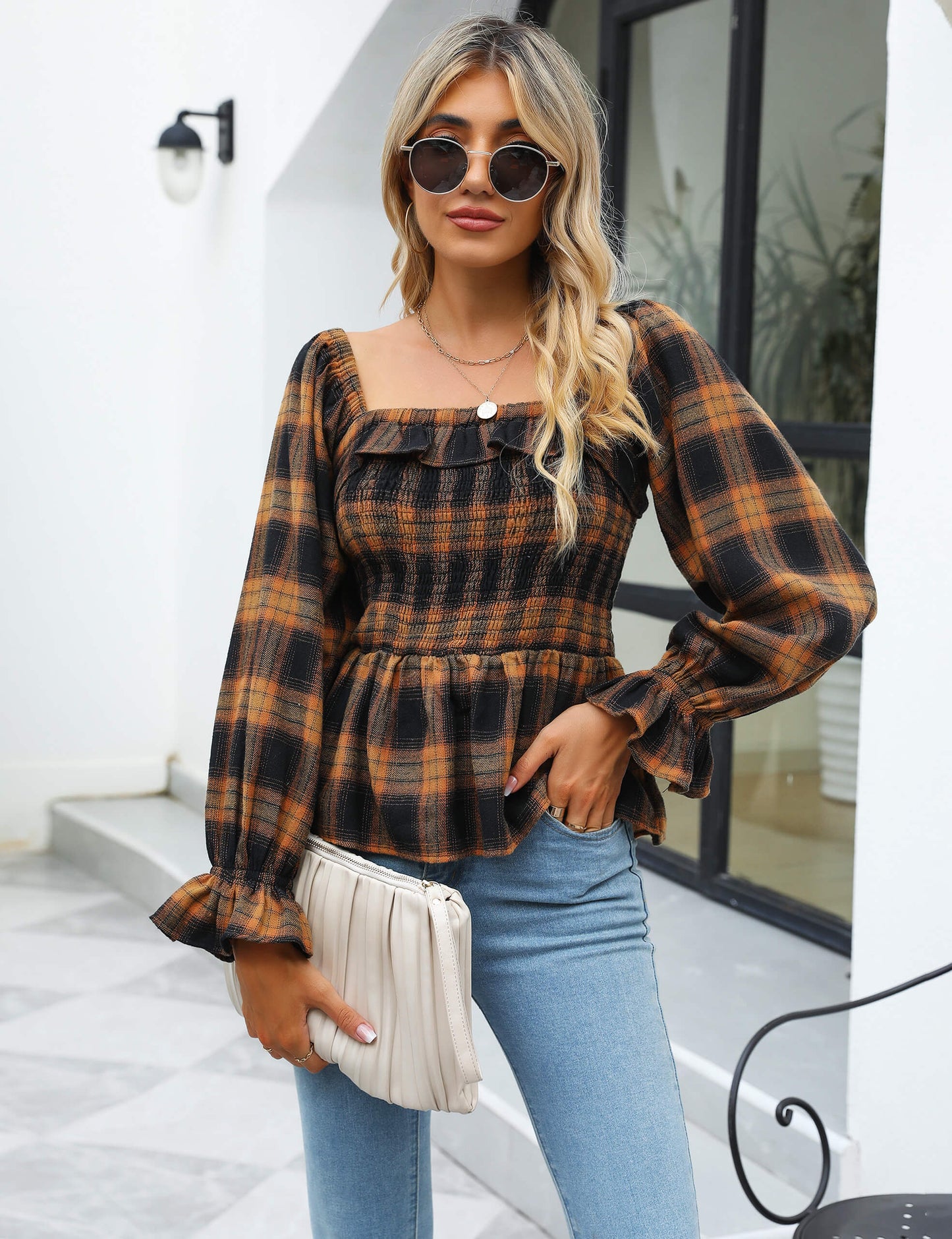 Square Neck Shirt Cute Fall Flannel Tops