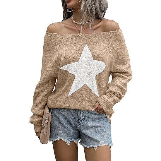 Off The Shoulder Sweaters Cute Fall Tunic Tops Knitted Pullover