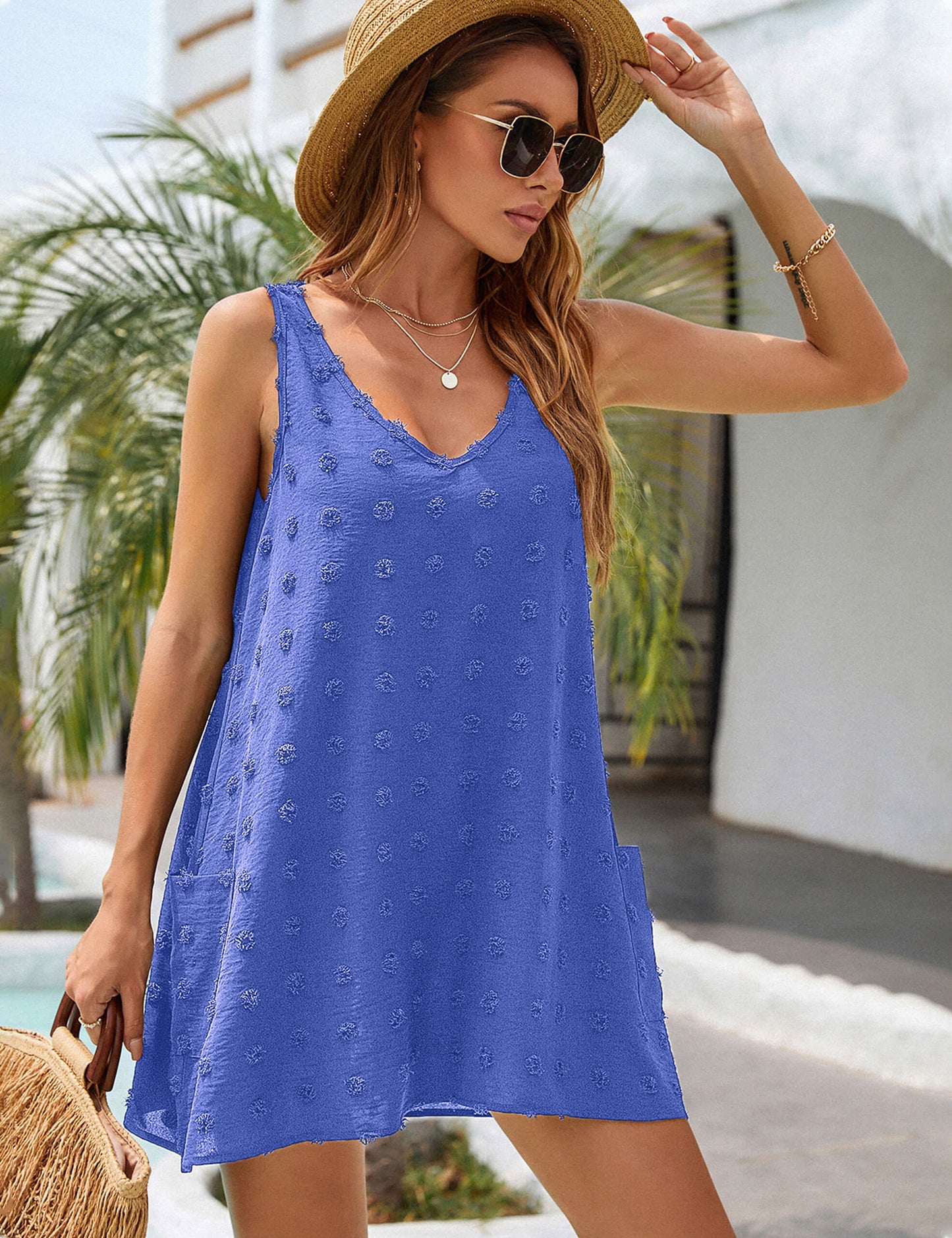 Sleeveless Polka Dots Summer Cover Up Beach Dress