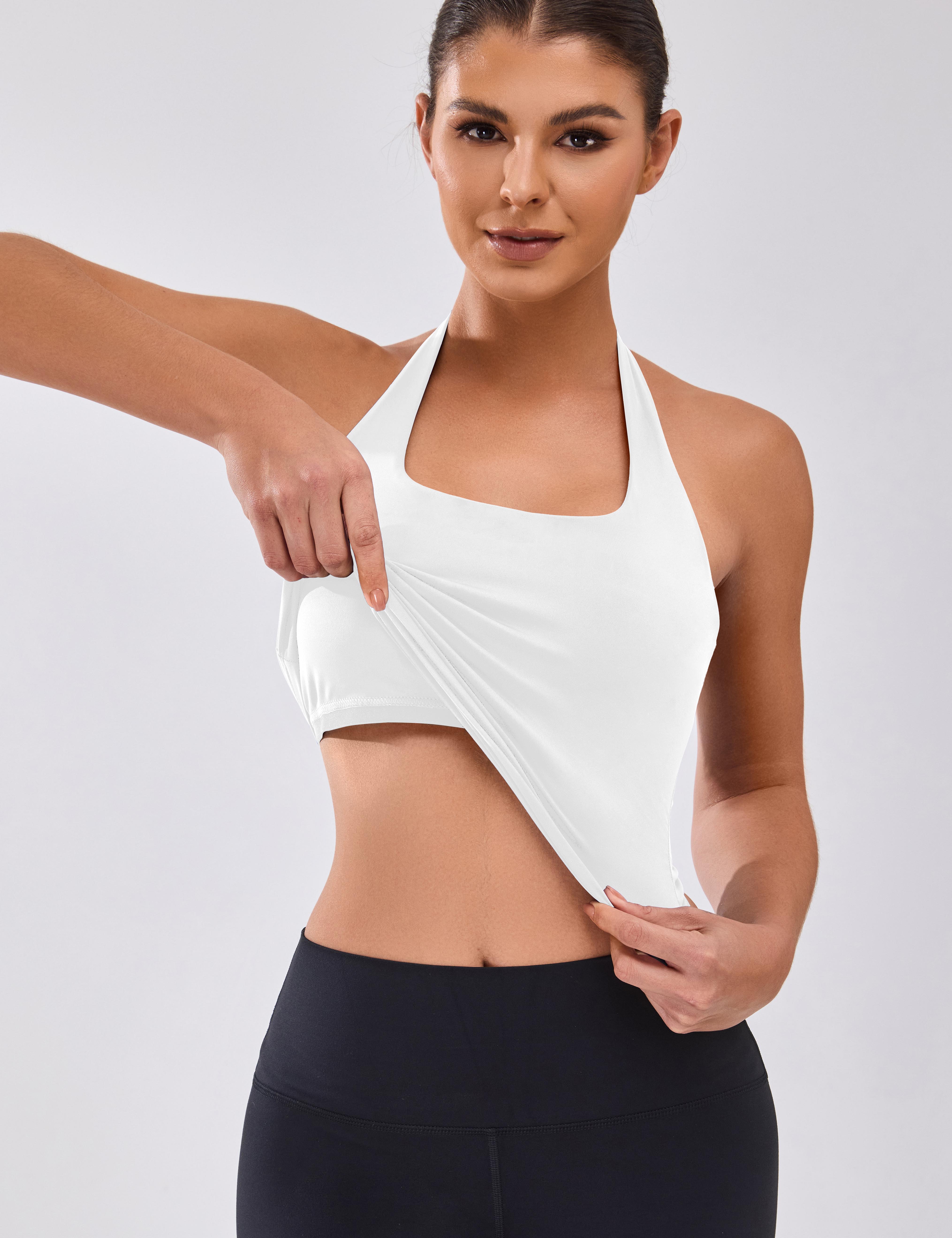 Womens Halter Top with Built in Bras Buttery Workout Athletic Tank Top