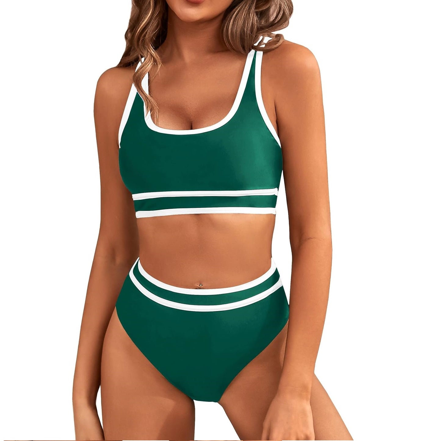 BMJL Women's High Waisted Bikini Sets Sporty Two Piece Swimsuit Color Block Cheeky High Cut Bathing Suits