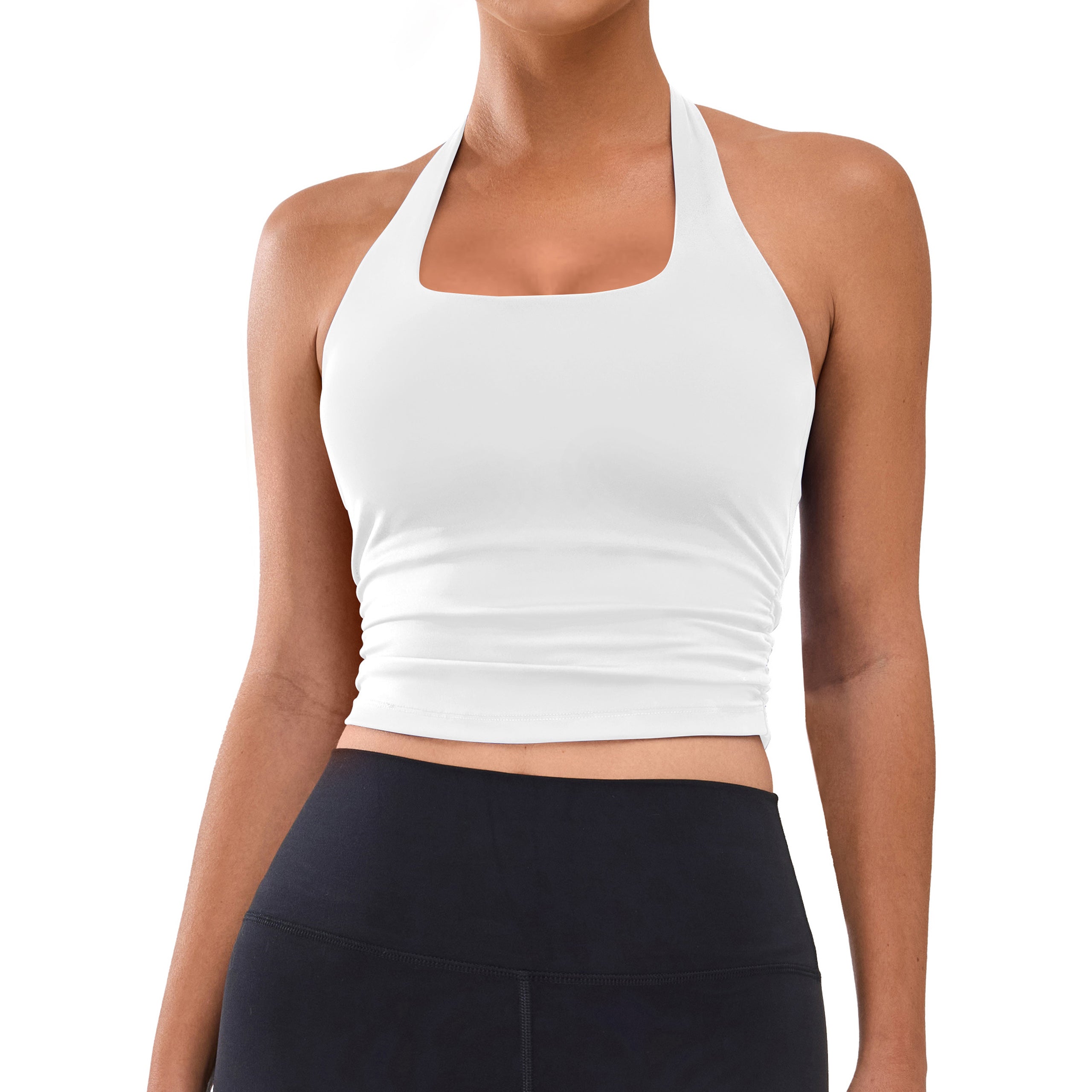 Womens Halter Top with Built in Bras Buttery Workout Athletic Tank Top