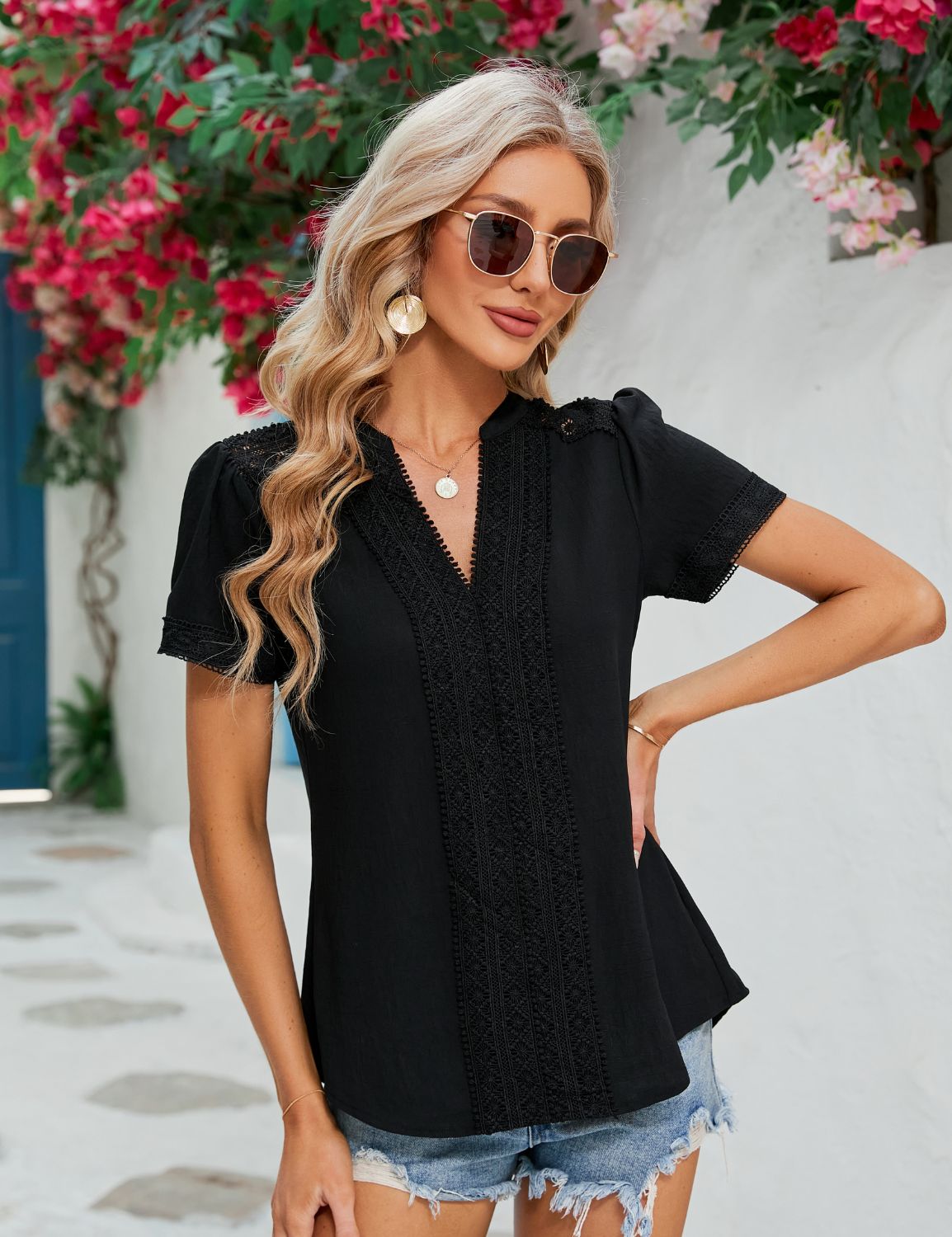 Dressy Short Sleeve Casual Lace Blouse