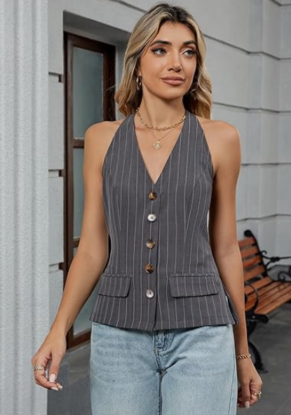 Halter Tops V Neck Button Down Sleeveless