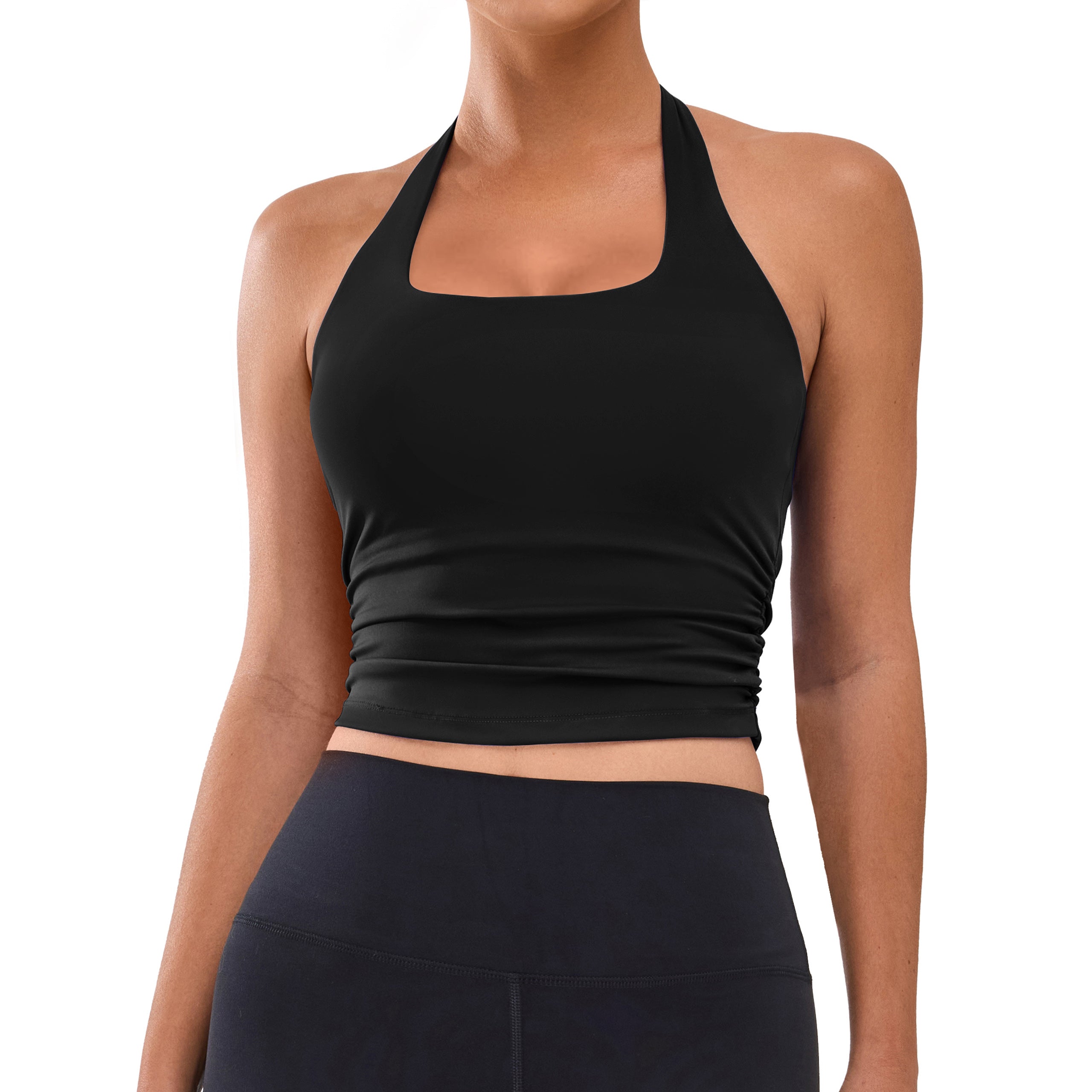 Womens Halter Top with Built in Bras Buttery Workout Athletic Tank Top