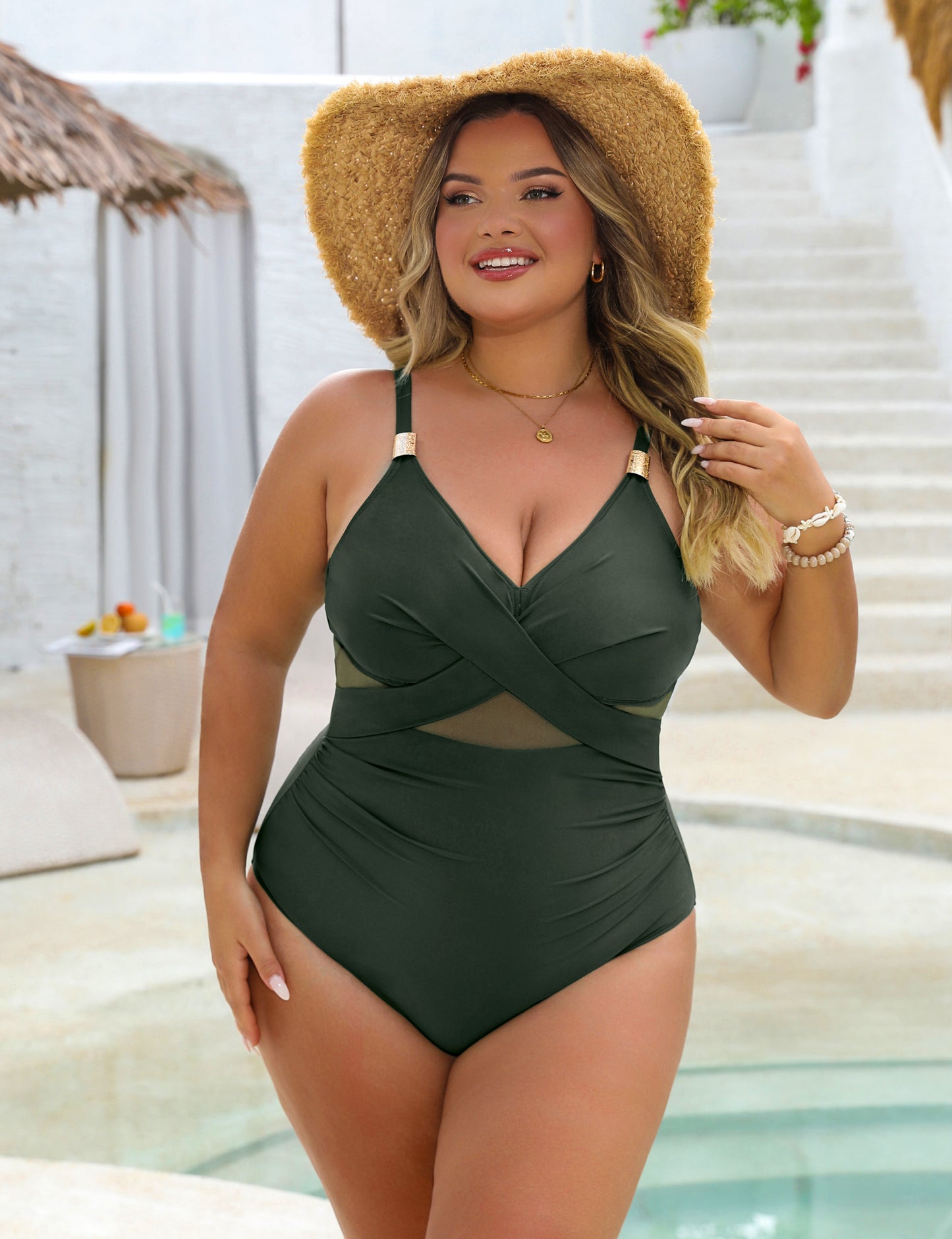 Blooming Jelly Slimming Full Coverage Mesh Womens Metal Modest Tummy Control One Piece Swimsuit