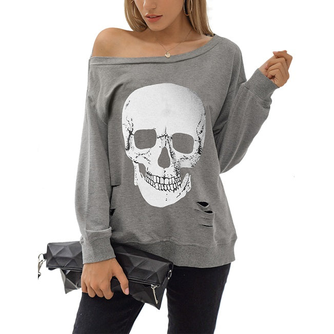 Halloween Sweatshirts Skull Graphic Long Sleeve Pullover Tops
