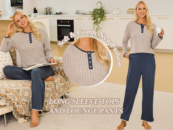 Pajama Sets Color Block Matching Set Sleepwear PJ Set