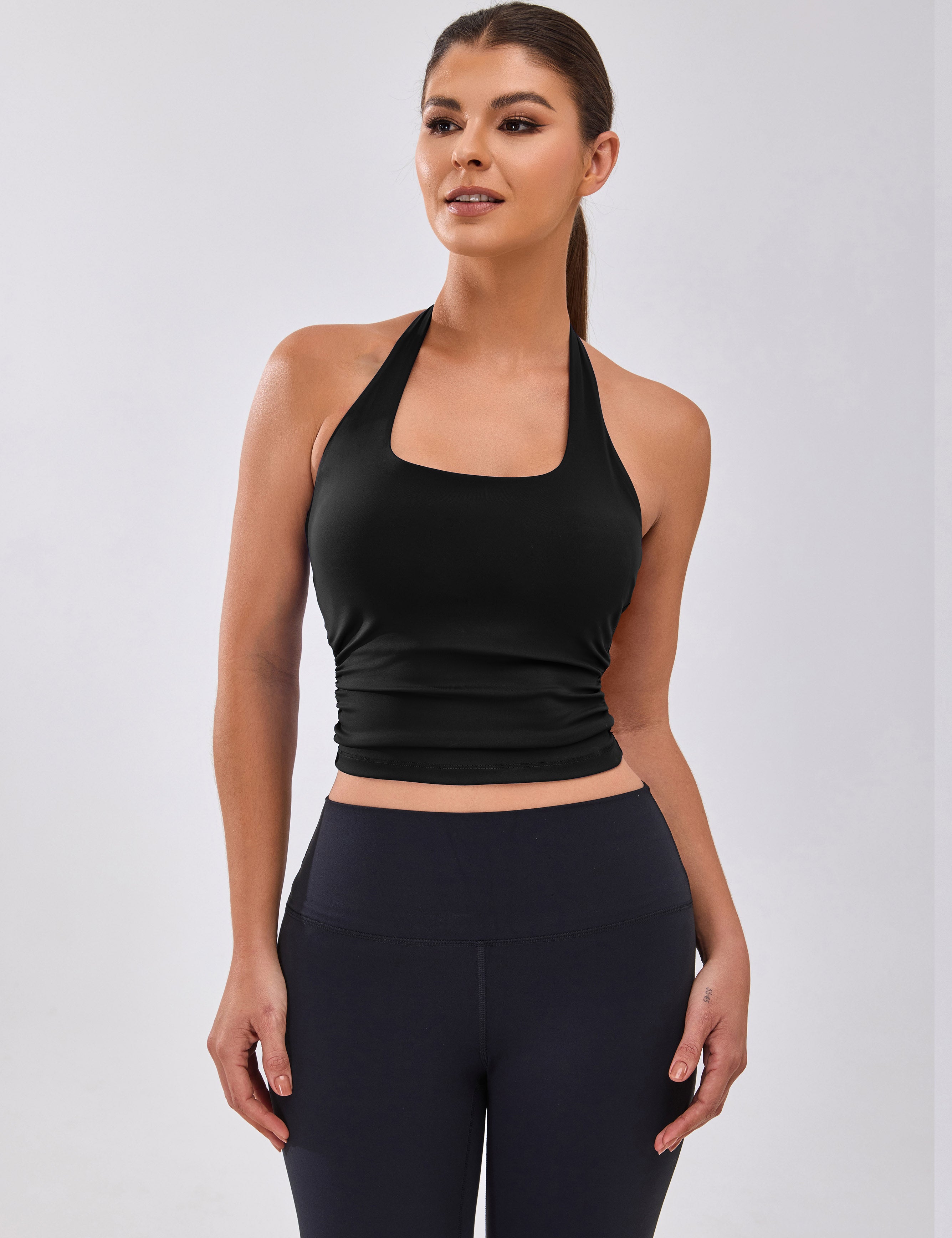 Womens Halter Top with Built in Bras Buttery Workout Athletic Tank Top
