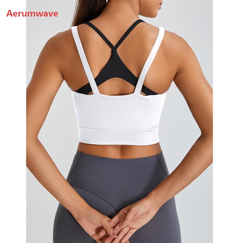 Aerumwave Womens Built in Bra Tank Tops Black Workout Scoop Neck Racerback Cropped Tops Camisole with Padded