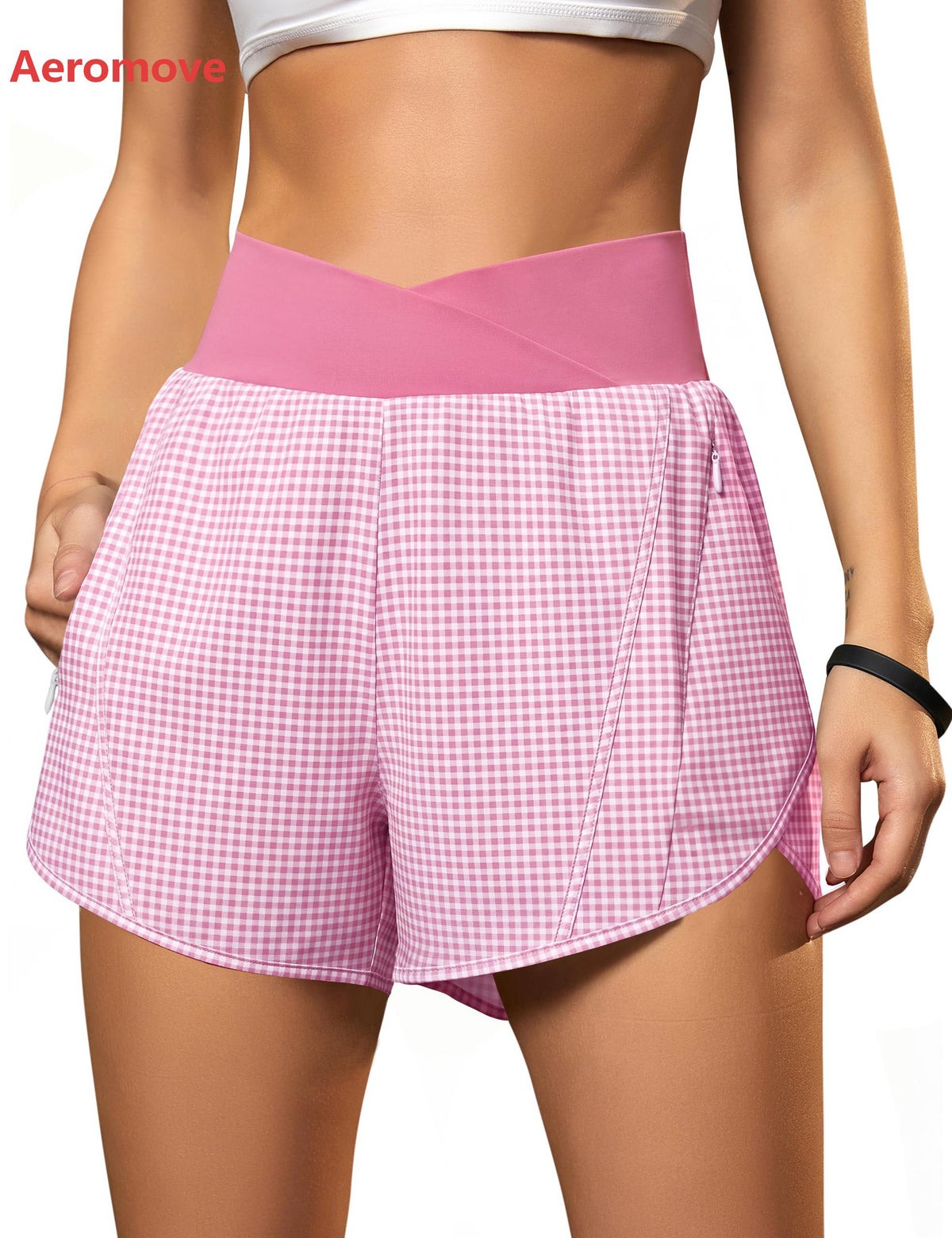 High Waisted Sports Shorts with Zipper Pockets