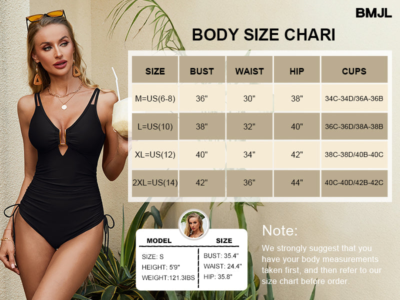 BMJL Double Straps Deep V Neck Drawstring Women's Tummy Control Ruched One Piece Swimsuit