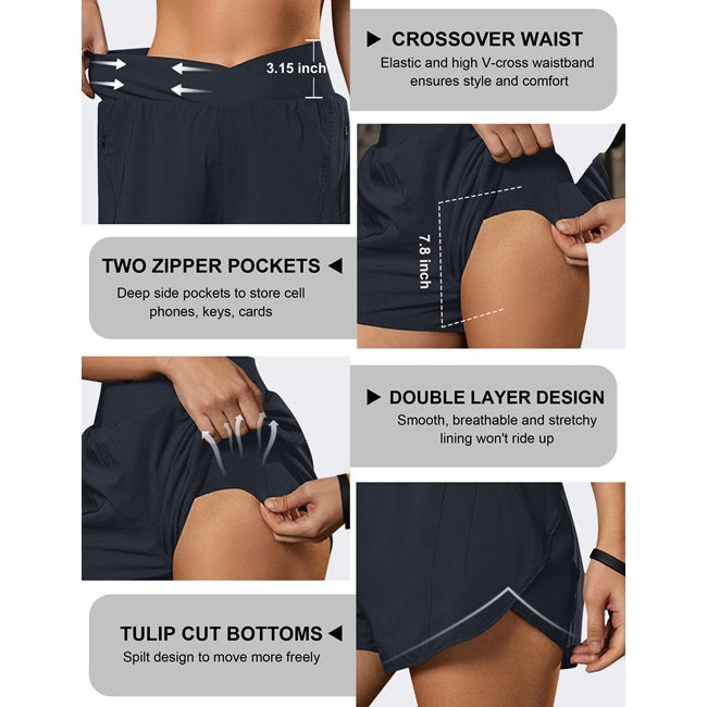 High Waisted Sports Shorts with Zipper Pockets