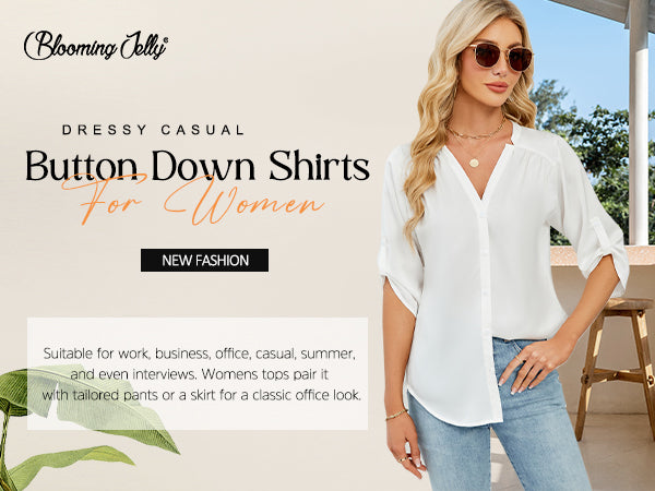 Button Down Shirts 3/4 Sleeve Dressy Casual Tops Pleated Satin Silk