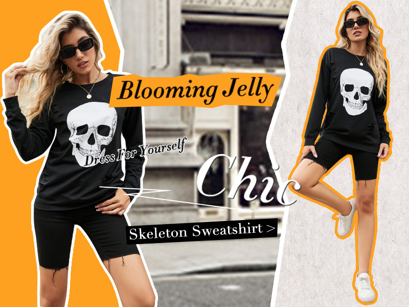 Halloween Sweatshirts Skull Graphic Long Sleeve Pullover Tops