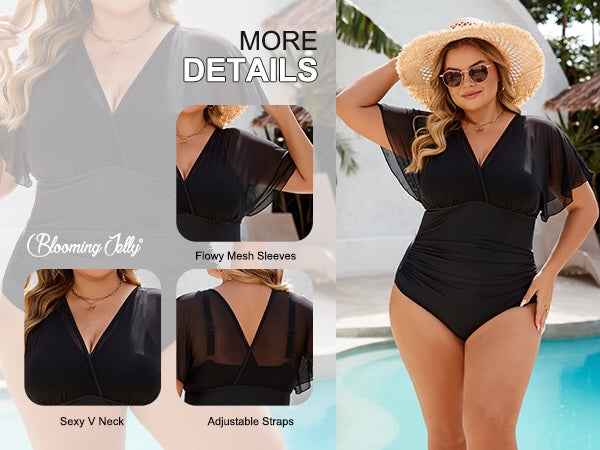 Blooming Jelly Plus Size Mesh V Neck Maternity Women's Tummy Control One Piece Swimsuit