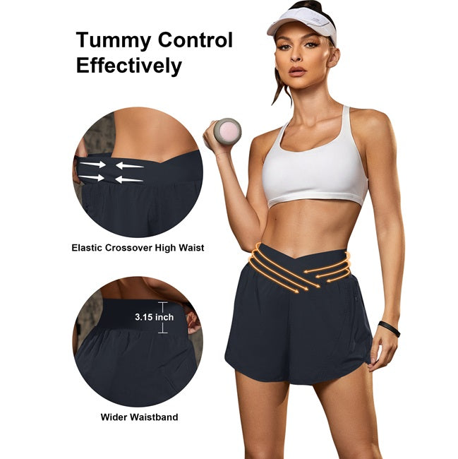 High Waisted Sports Shorts with Zipper Pockets