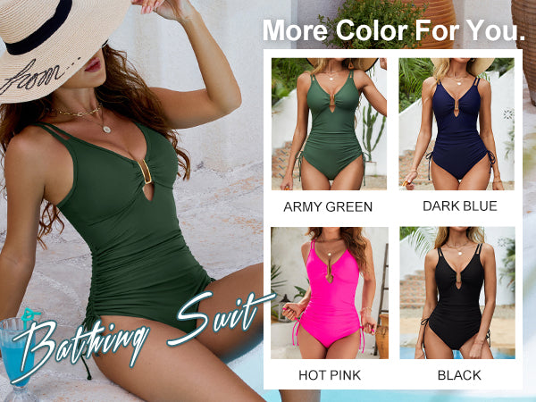 BMJL Double Straps Deep V Neck Drawstring Women's Tummy Control Ruched One Piece Swimsuit