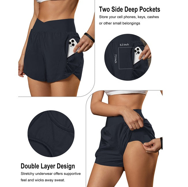 High Waisted Sports Shorts with Zipper Pockets