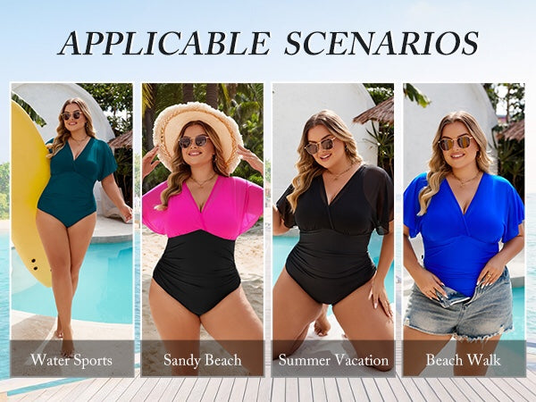 Blooming Jelly Plus Size Mesh V Neck Maternity Women's Tummy Control One Piece Swimsuit