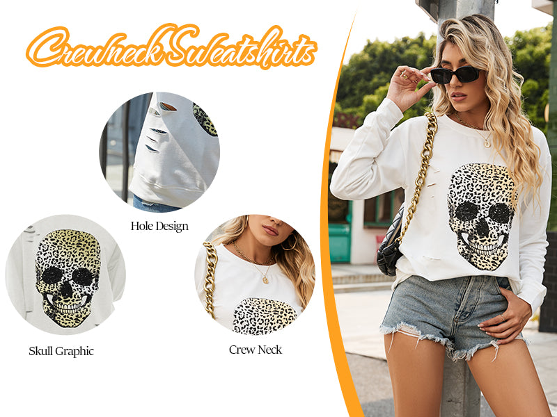 Halloween Sweatshirts Skull Graphic Long Sleeve Pullover Tops
