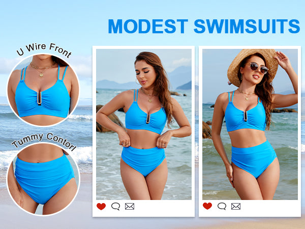 BMJL High Waisted Cutout Crisscross Ruched Womens Modest Tummy Control Two Piece Bikini Sets