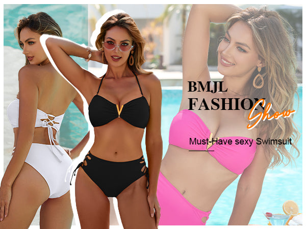 BMJL Strapless V Wire String Womens Sexy Two Piece Bandeau Bikini Sets Swimsuits