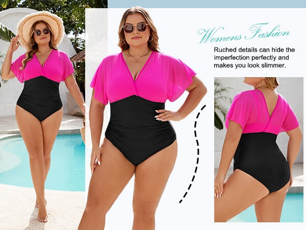 Blooming Jelly Plus Size Mesh V Neck Maternity Women's Tummy Control One Piece Swimsuit