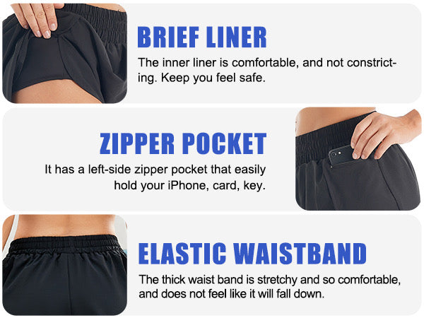 Women's Quick-Dry Running Shorts Workout Sport Layer Active Shorts with Pockets 1.75"