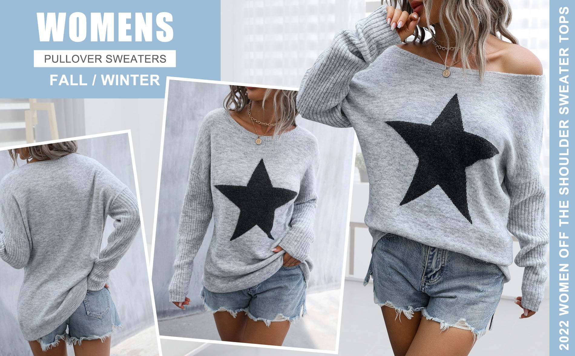 Off The Shoulder Sweaters Cute Fall Tunic Tops Knitted Pullover