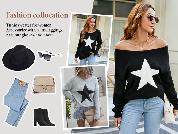 Off The Shoulder Sweaters Cute Fall Tunic Tops Knitted Pullover