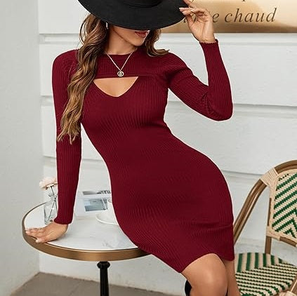 Long Sleeve Sweater Dress Sexy Cut Out Bodycon Mini Fall Dress