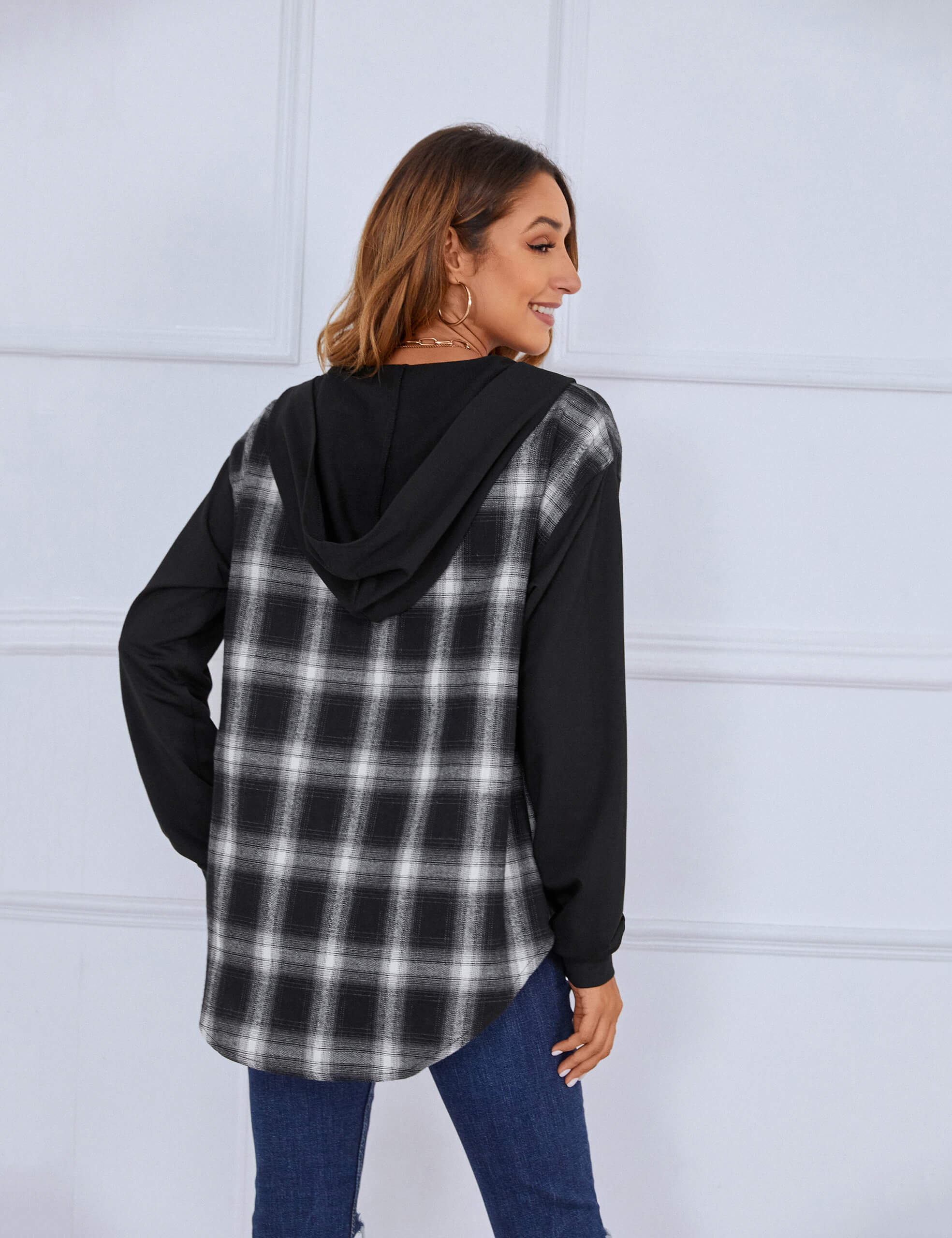 Plaid flannel best sale hoodie women's