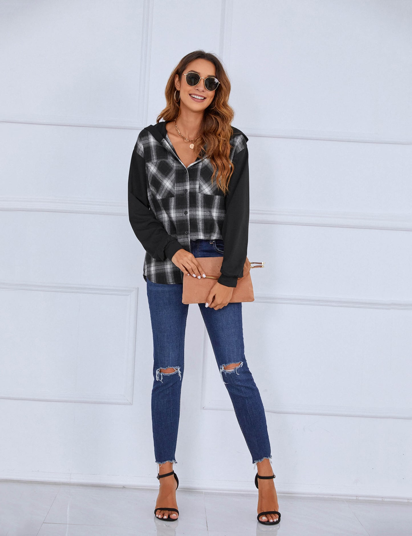 Hooded Plaid Flannel Casual Shacket