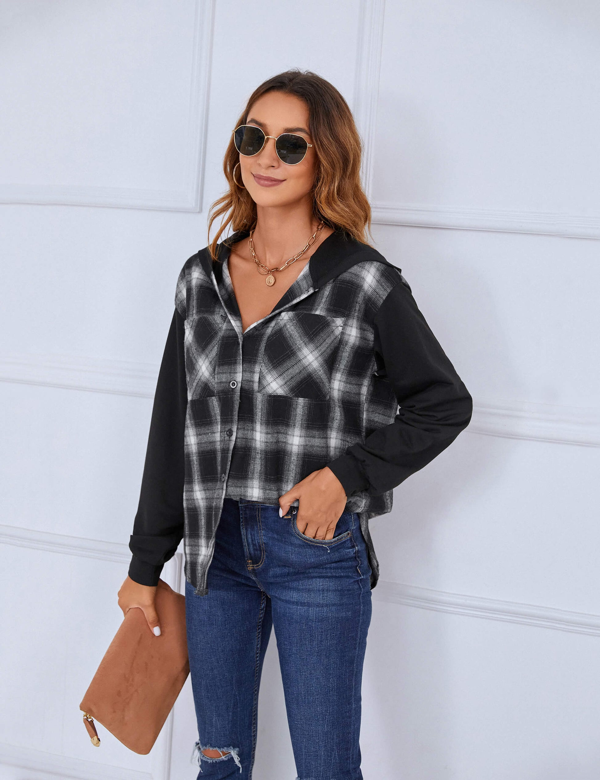 Blooming Jelly Tops Women's Casual Shirt-Style Jacket Flannel Shacket