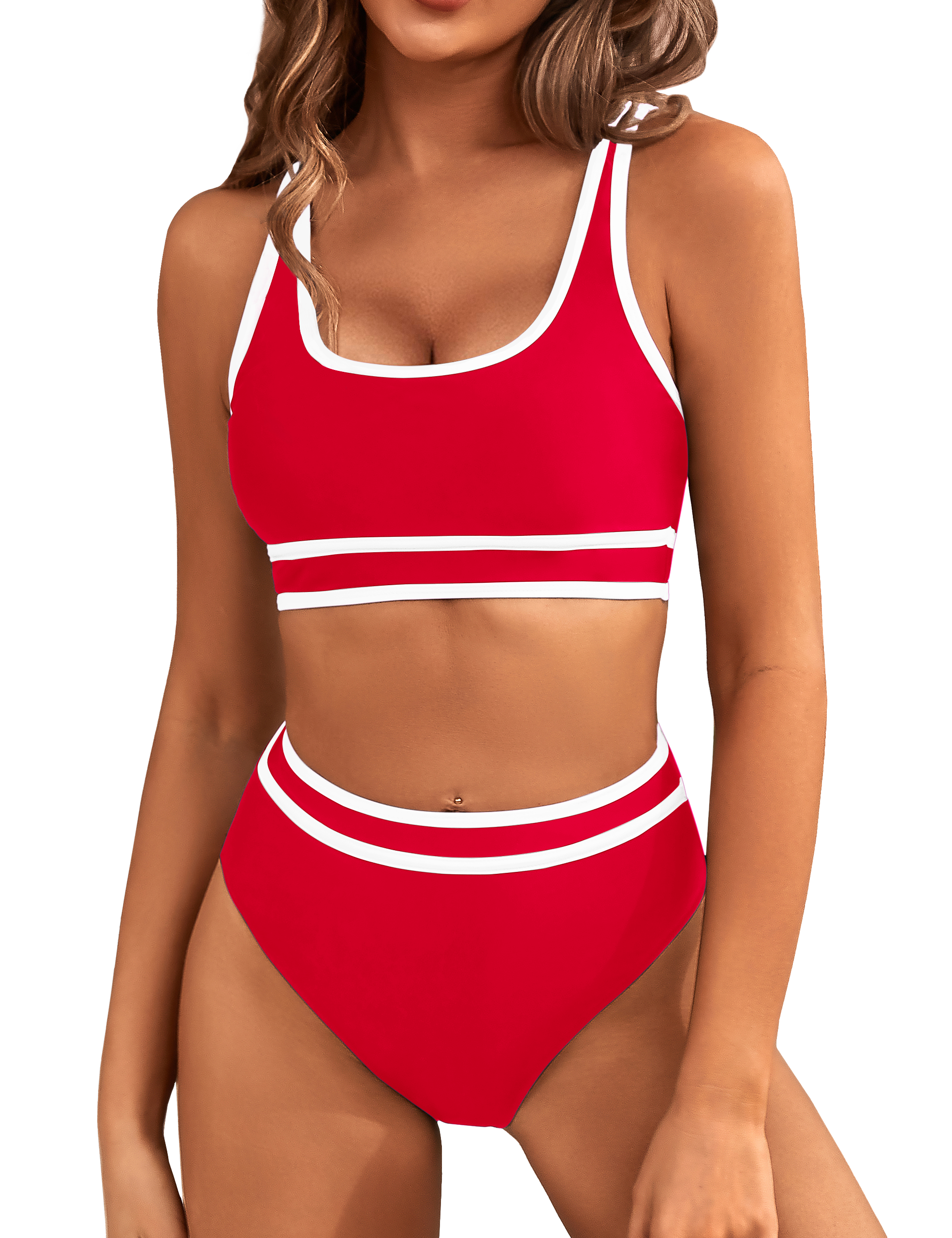 Bikini Sets Sporty Swimsuit Color Block Cheeky High Cut
