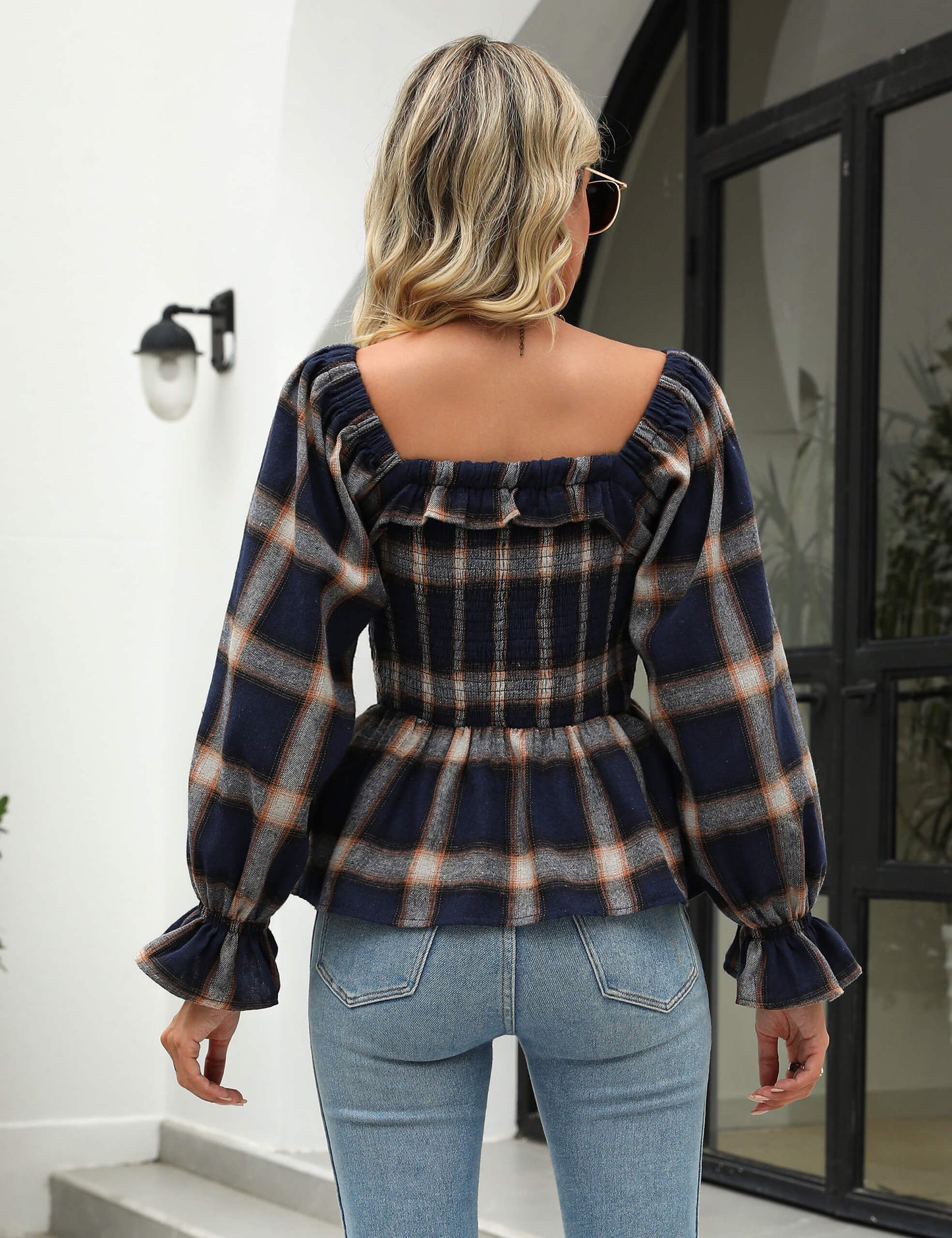 Square Neck Shirt Cute Fall Flannel Tops