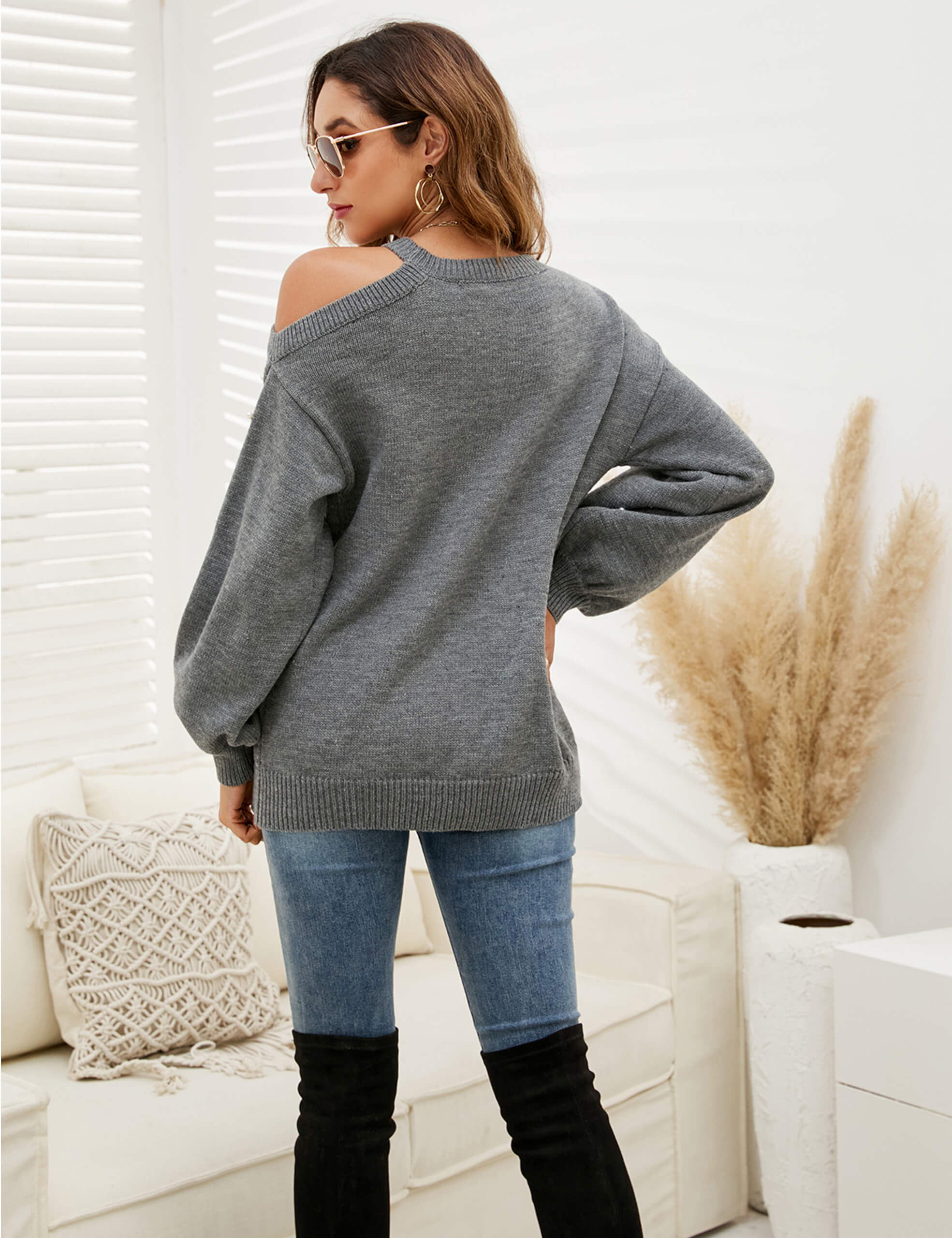 Oversized cold outlet shoulder sweater